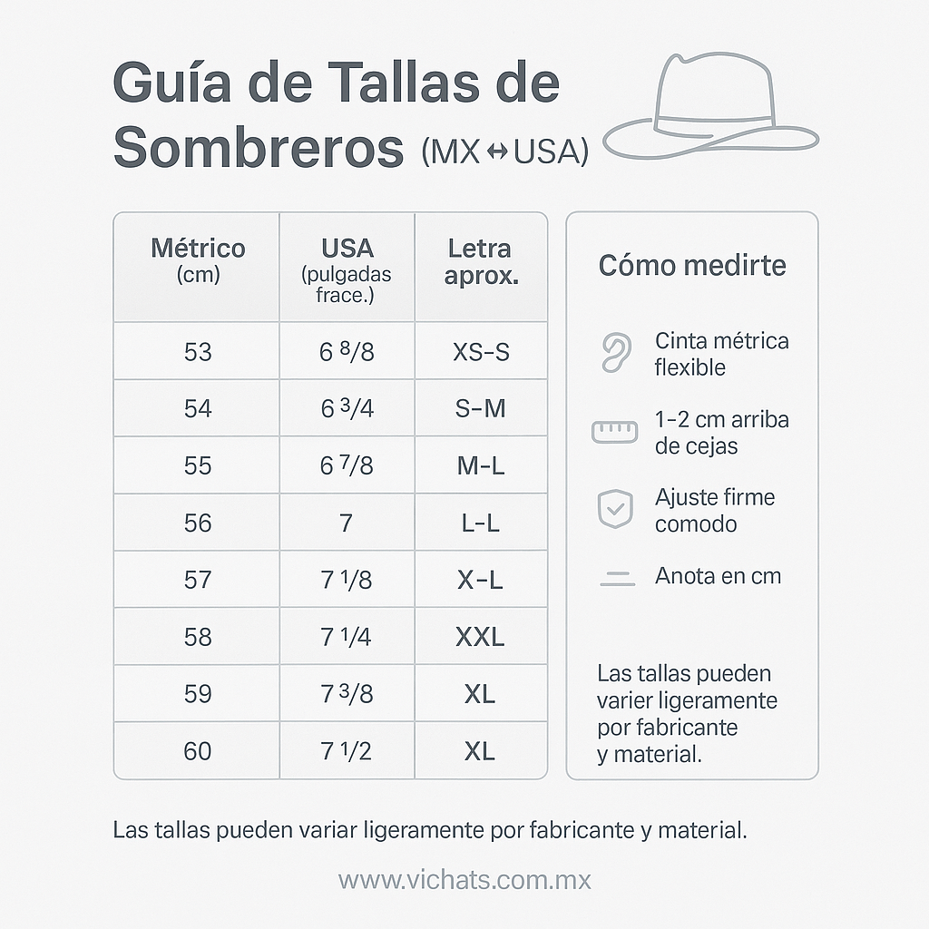 Tallas de Sombreros Vaqueros