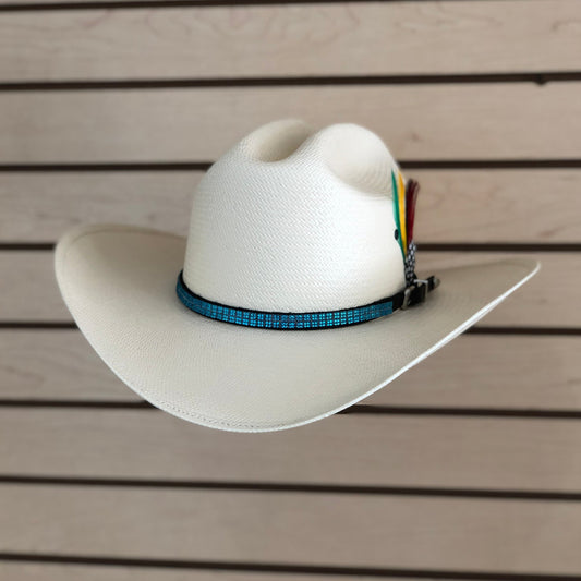 sombrero de pama 100x, con pluma y con toquilla fina