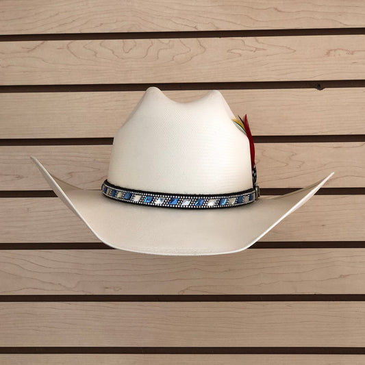 sombrero fino palma 500x vaquero tipo sonora copa baja bolona toquilla fina azul y blanco pluma tipo stetson fabrica de sombreros vic hats